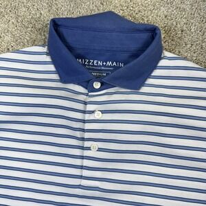 MIZZEN+MAIN Performance Menswear Mens Striped Polo Shirt Blue White Medium